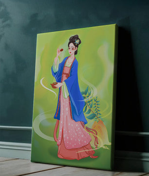 Diseño elegante de mujer en vestimenta tradicional del Este Asiático
