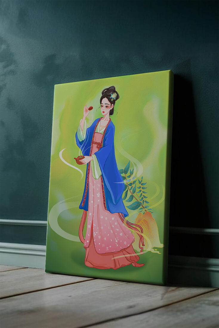 Diseño elegante de mujer en vestimenta tradicional del Este Asiático