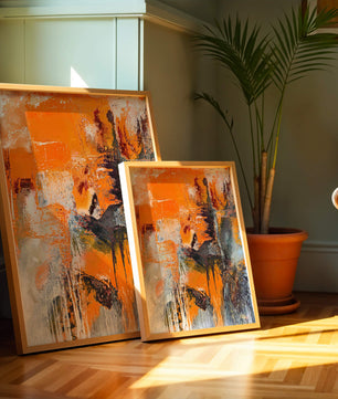 Arte abstracto texturizado en naranja y gris