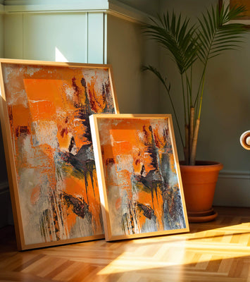 Abstract Orange and Grey Textured Art