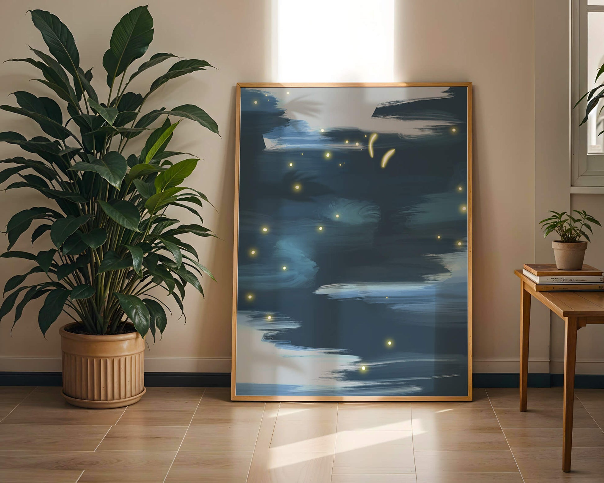 Ciel nocturne abstrait avec lucioles lumineuses