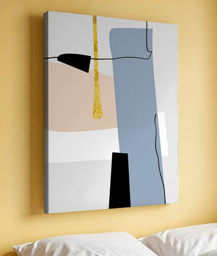 Abstrakte geometrische Kunst mit blauen und goldenen Akzenten