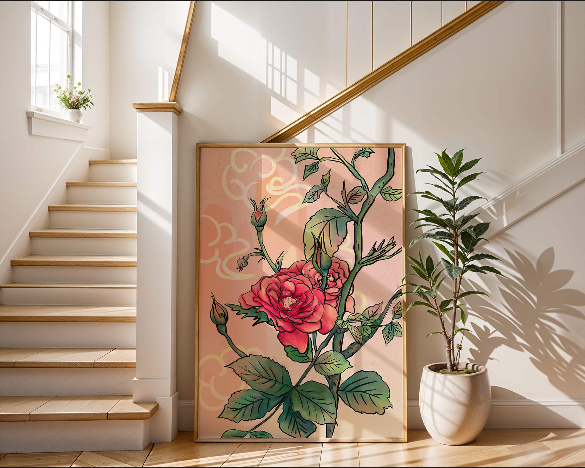 Ilustración Elegante de Rosa con Fondo Pastel Suave