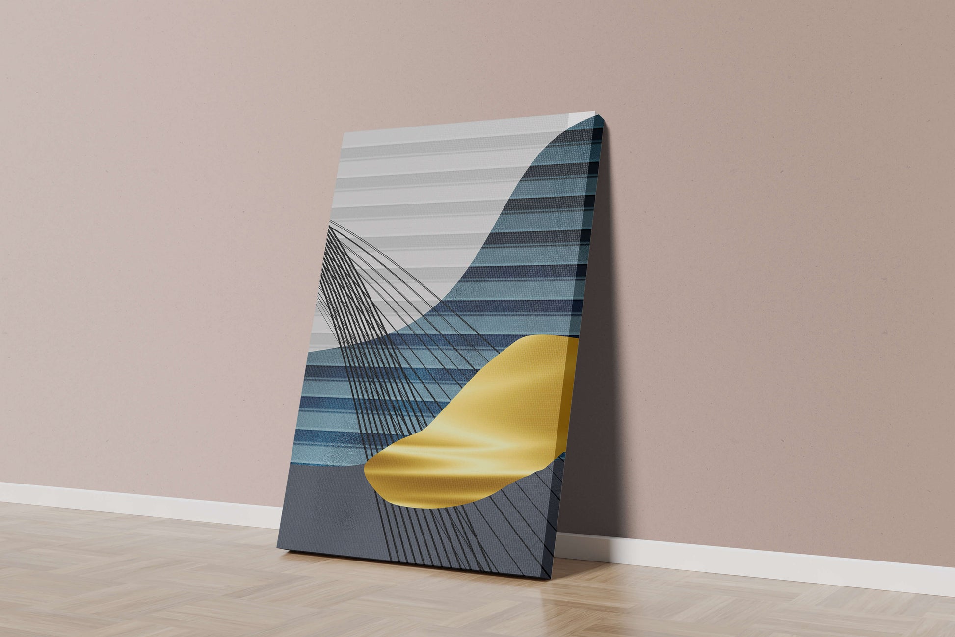 Abstract Composition with Blue and Gold Elements