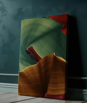 Composición abstracta con texturas fluidas en verde y dorado