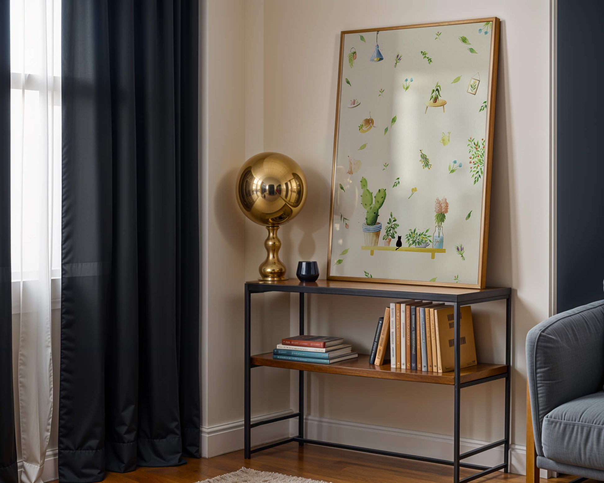 Illustration décorative avec des plantes et des éléments chaleureux