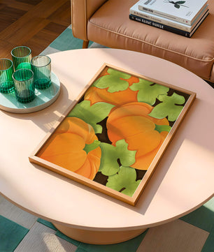 Colorful Pumpkin Pattern With Green Leaves