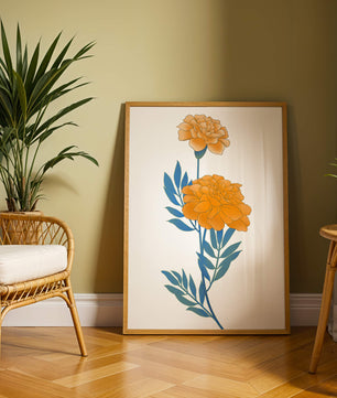 Elegante Illustration lebendiger Ringelblumen auf grünem Hintergrund