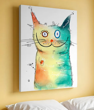Illustration artistique de chat à l’aquarelle avec des couleurs vives