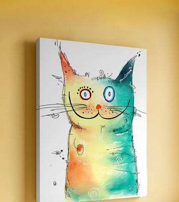 Artistic watercolor cat illustration with vibrant colors