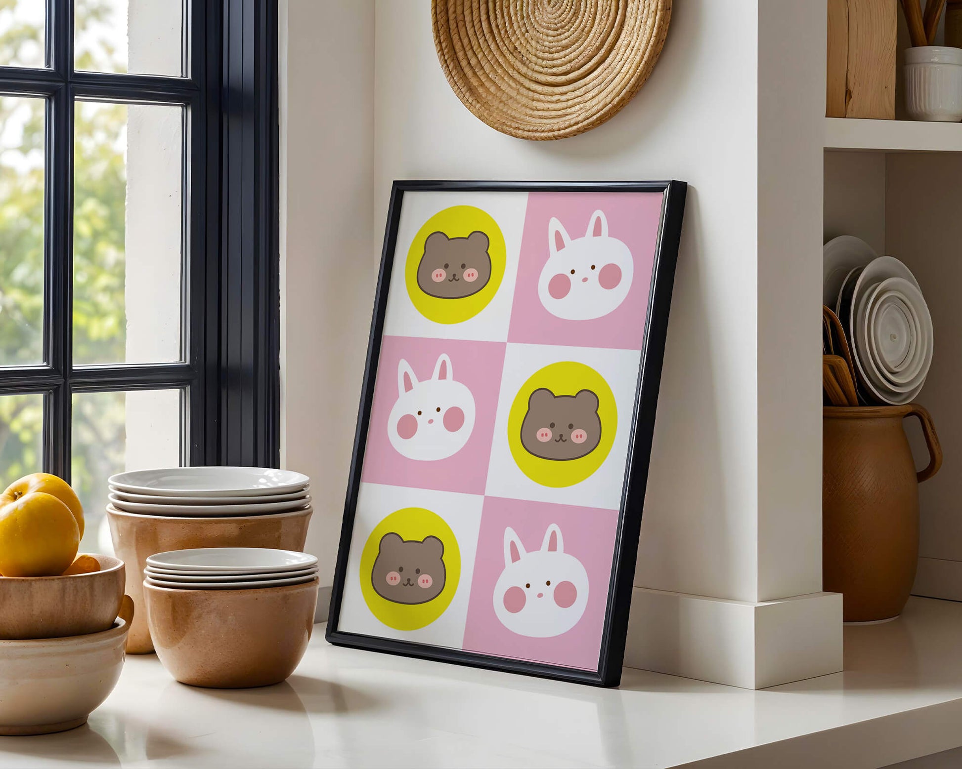 Diseño de patrones de animales juguetones con caras de osos y conejos en colores pastel