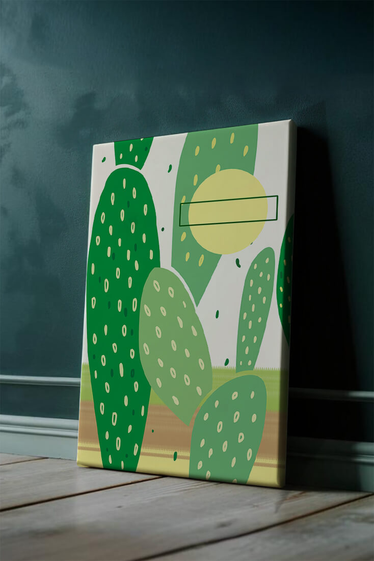 Abstract cactus art with green and yellow elements