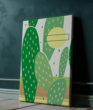 Art abstrait de cactus avec des éléments verts et jaunes