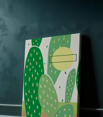 Abstract cactus art with green and yellow elements