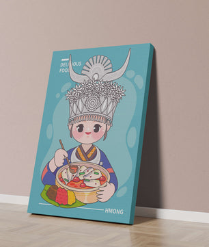 Charming illustration of a person in traditional attire enjoying a meal
