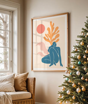Abstract Nude Figure in Minimalist Design with Botanical Elements - Mi tienda