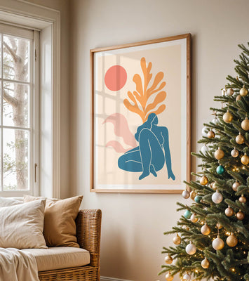 Abstract Nude Figure in Minimalist Design with Botanical Elements
