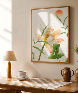 Serene Lotus Flower with Sun in Minimalist Natural Setting - Mi tienda