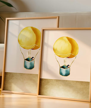 Charming Hot Air Balloon Illustration with Golden Accents