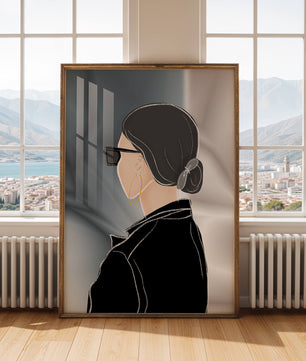 Modern woman with sunglasses and gold hoop earrings