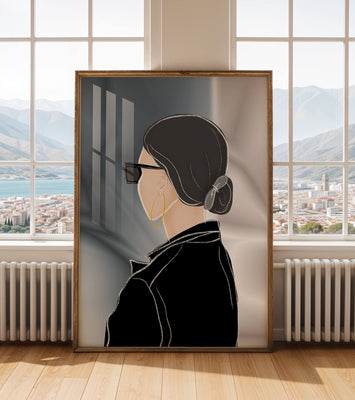 Modern woman with sunglasses and gold hoop earrings