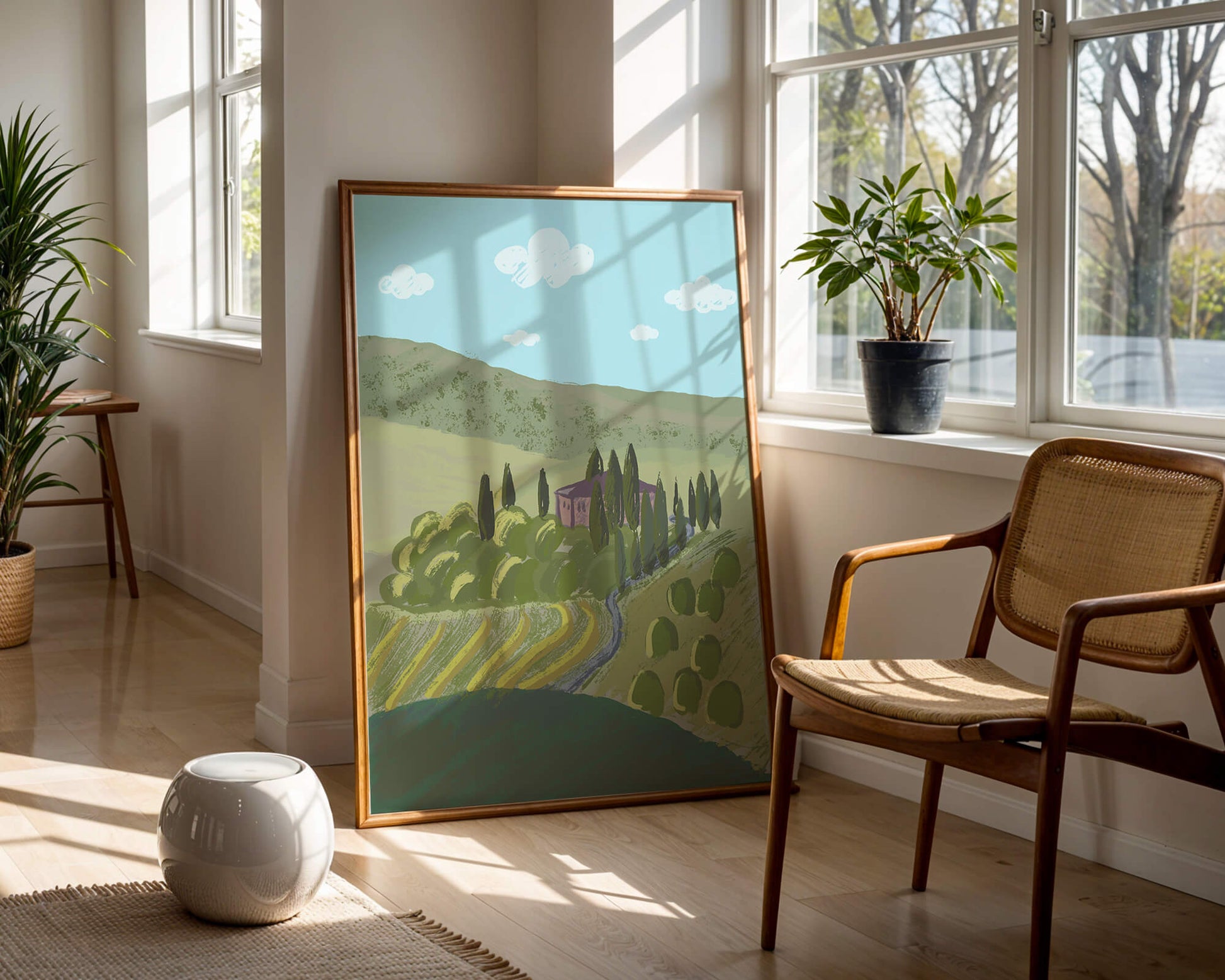 Charming Tuscan Countryside Landscape with Rolling Hills and Cypress Trees