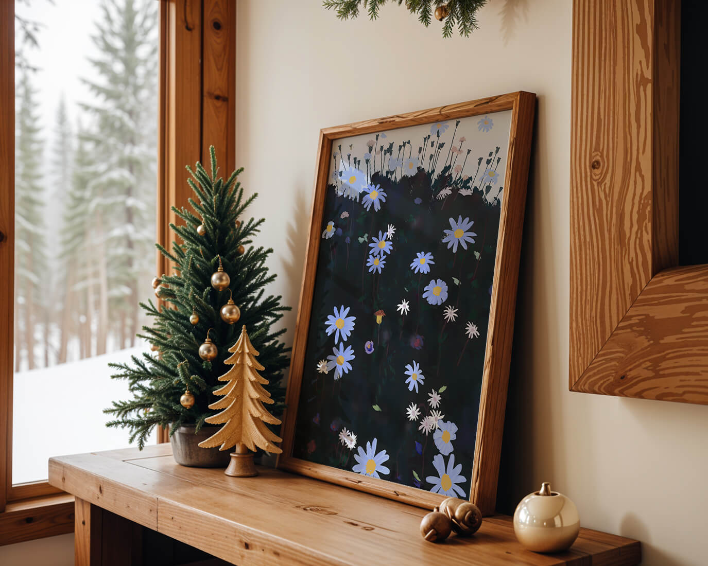 Field Of Blue And White Daisies On A Dark Background