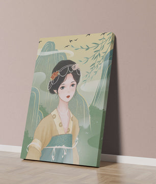 Traditional Asian Art Featuring Woman with Jewel Embellishments