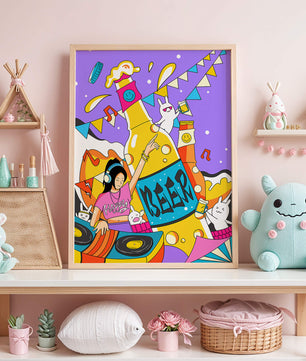 Vibrant Party Scene with DJ and Cartoon Characters