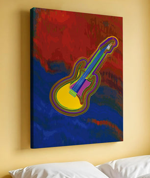 Vibrant abstract guitar illustration with bold colors