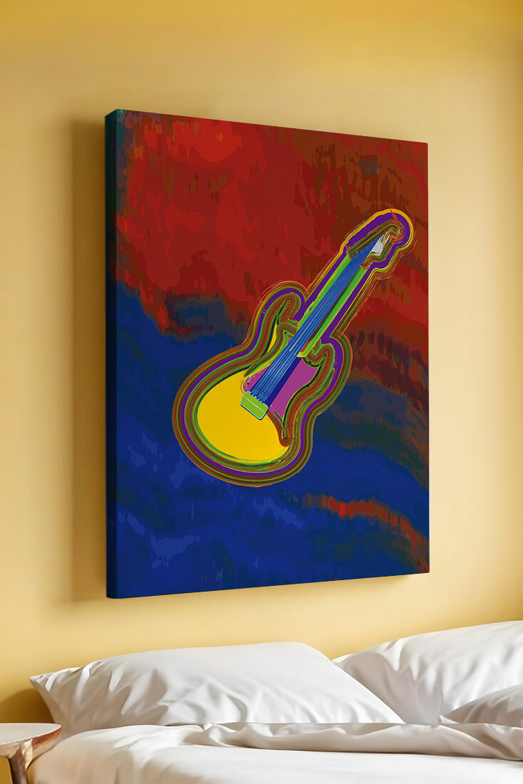 Vibrant abstract guitar illustration with bold colors
