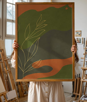 Abstrakte botanische Kunst mit Goldblatt auf buntem Hintergrund
