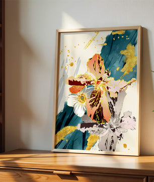 Obra de arte floral abstracta elegante con detalles dorados
