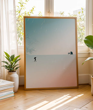 Paisaje Minimalista con Silueta en Ambiente Lluvioso