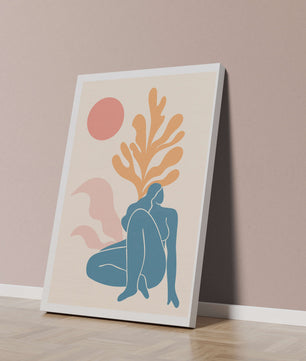 Abstract Nude Figure in Minimalist Design with Botanical Elements - Mi tienda