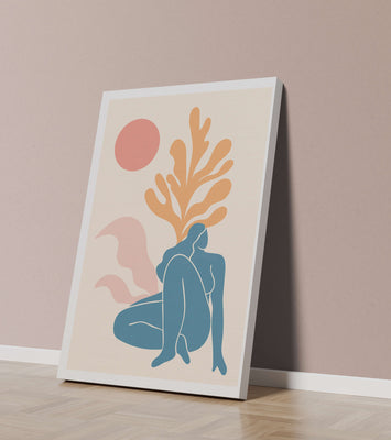 Abstract Nude Figure in Minimalist Design with Botanical Elements
