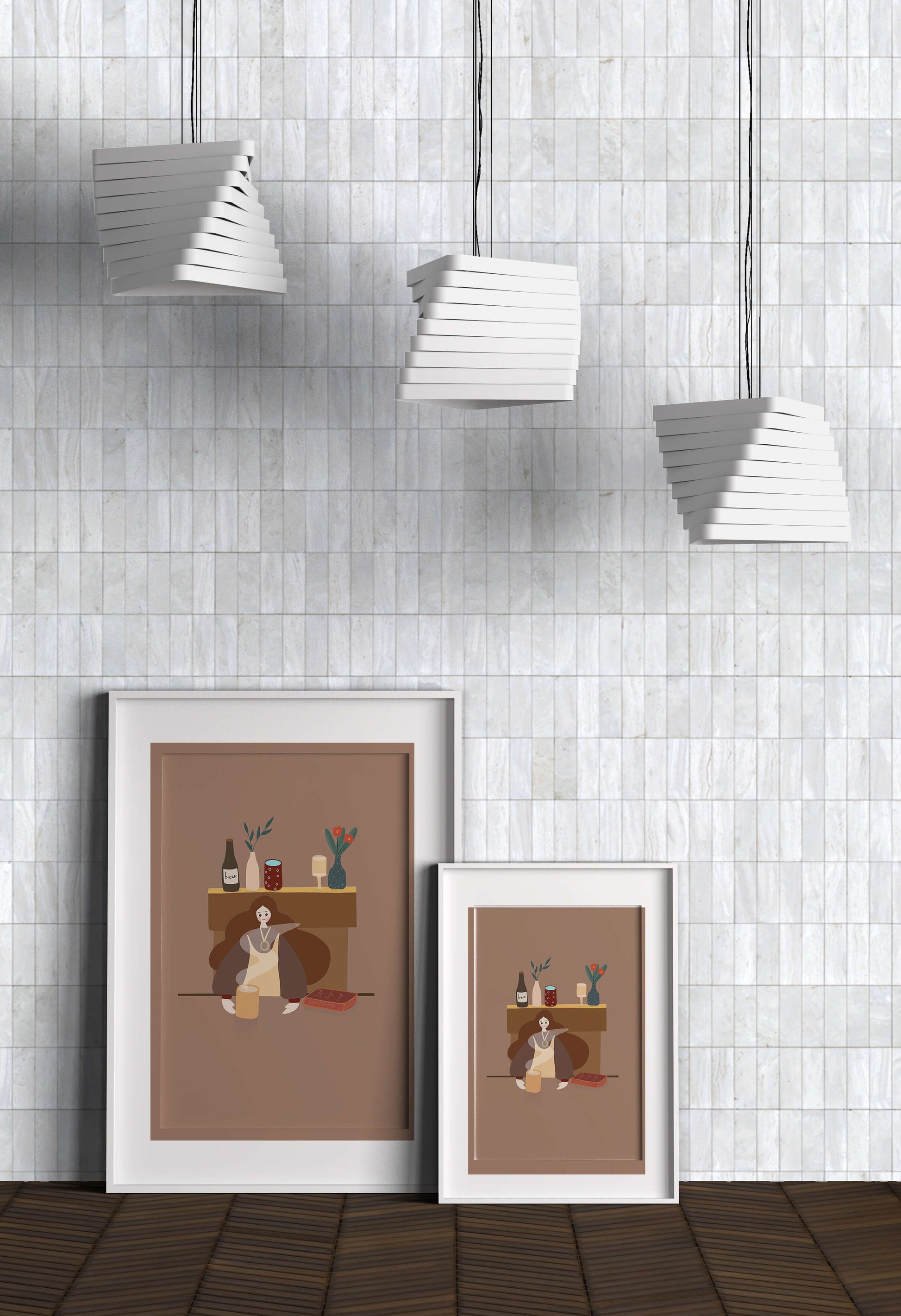 Escena acogedora con mujer junto a la chimenea y elementos decorativos