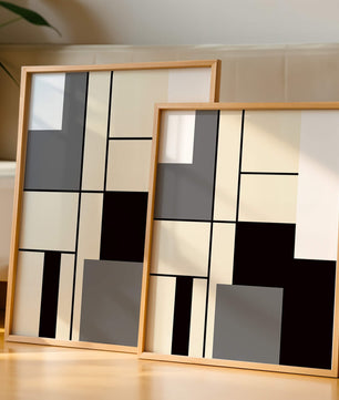Abstraktes geometrisches Design mit gedämpften Farbtönen und kräftigen Linien