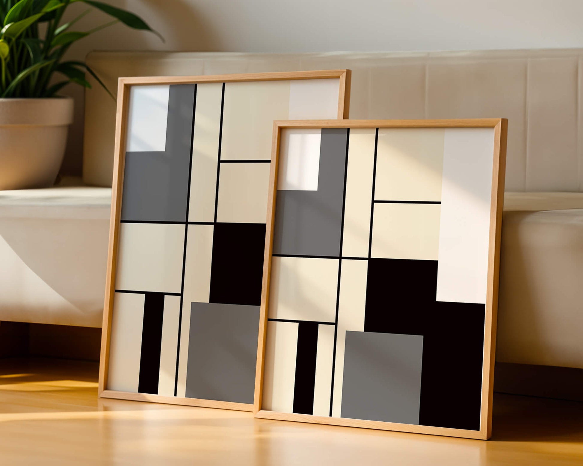 Abstract geometric design with muted shades and bold lines