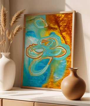 Abstract vibrant swirls in blue and orange colors