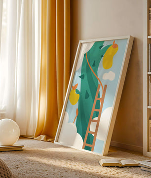 Illustration Of Jack And The Beanstalk With Ladder And Clouds - Mi tienda