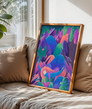 Selva surrealista onírica con mujer dormida
