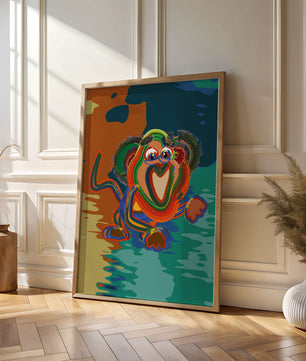 Ilustración abstracta y colorida de un mono con pinceladas audaces