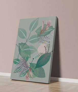 Floral botanical pattern with green leaves and delicate flowers