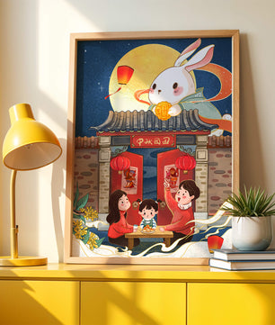 Célébration de la fête de la mi-automne avec un lapin et une réunion de famille