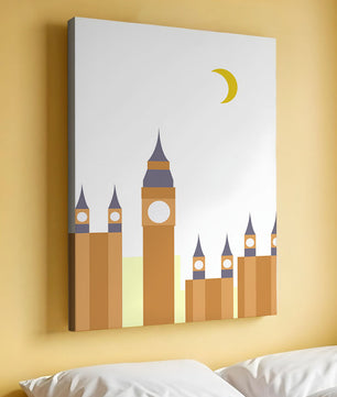 Ilustración minimalista de un icónico reloj con luna creciente