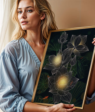 Beautiful lotus flowers with glow effect and koi fish - Mi tienda