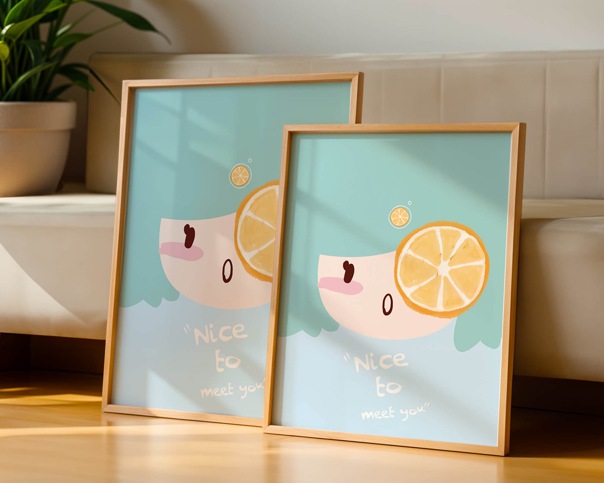 Playful Illustration of a Cartoon Face with Citrus Accent
