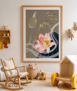 Elegant floral design with blooming lotus and golden fish accents
