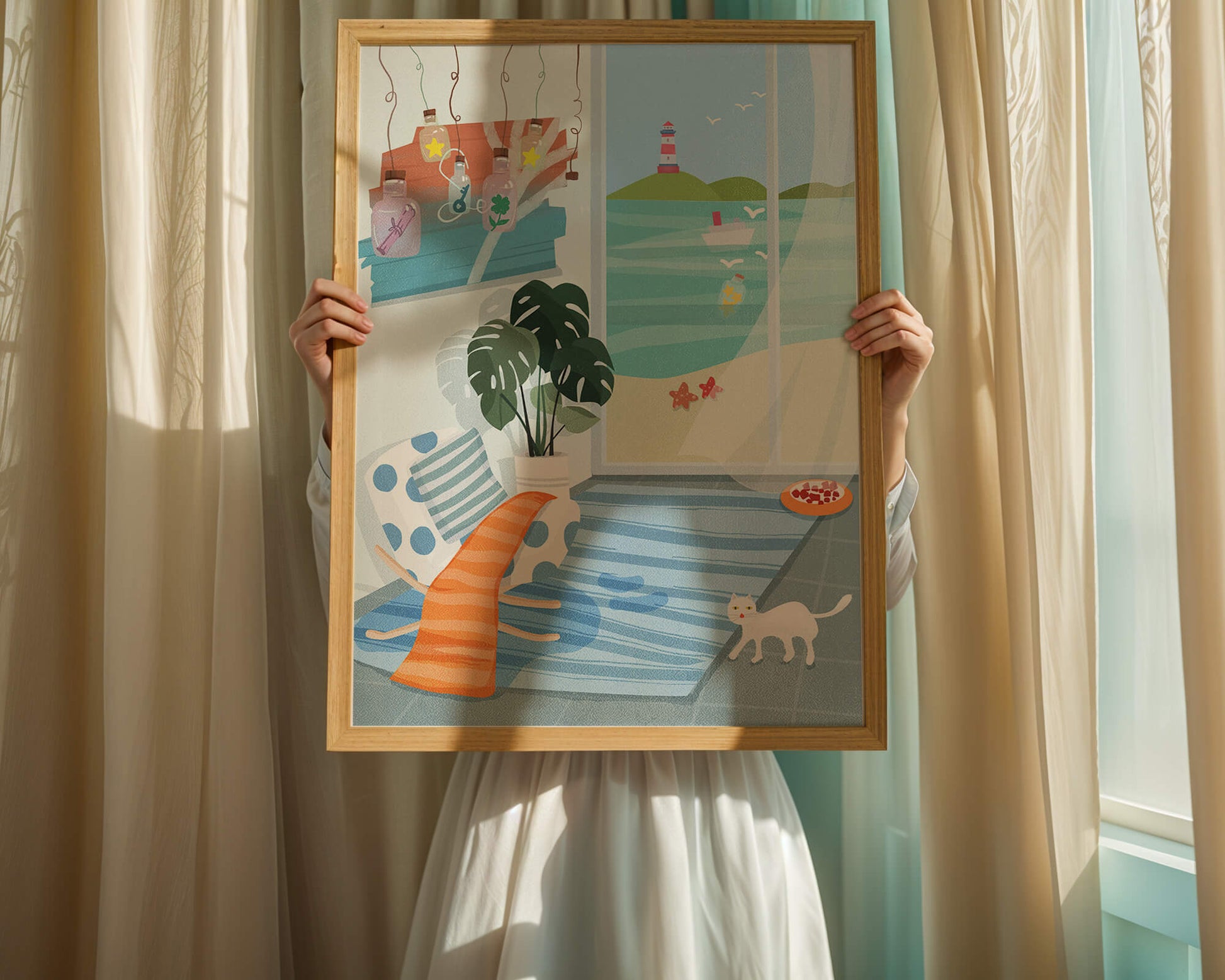 Cozy Room with Sea View and Lighthouse through the Window